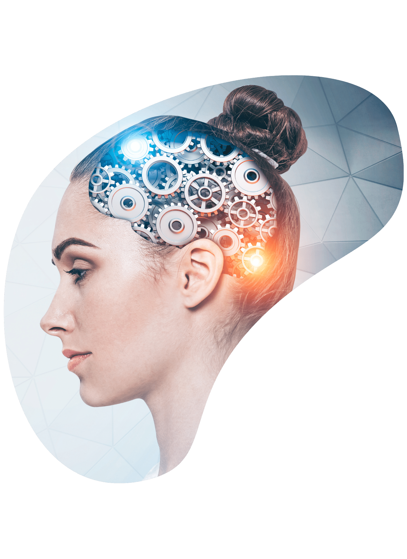 tête de femme avec mécanismes du cerveau en couleurs