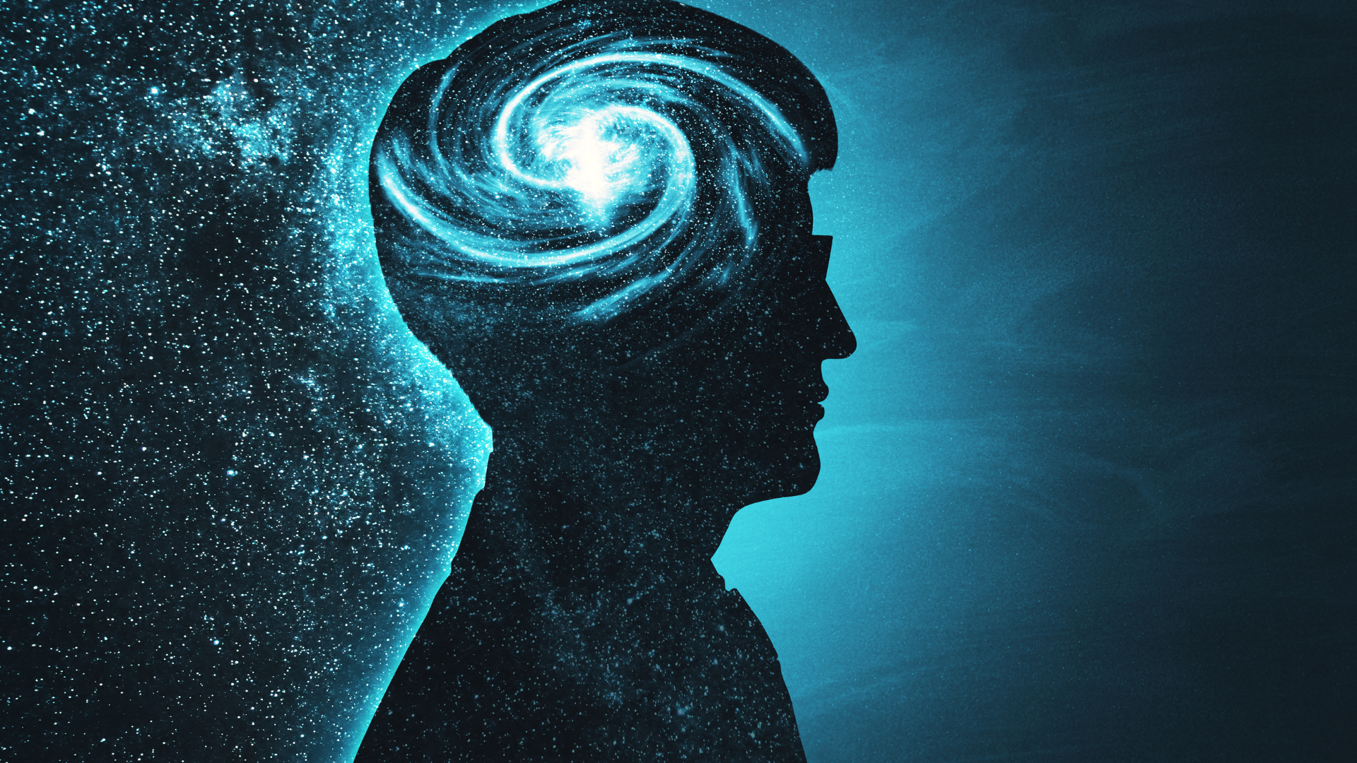 hypnose-spirituelle Silhouette humaine avec un tourbillon de lumière au niveau de la tête